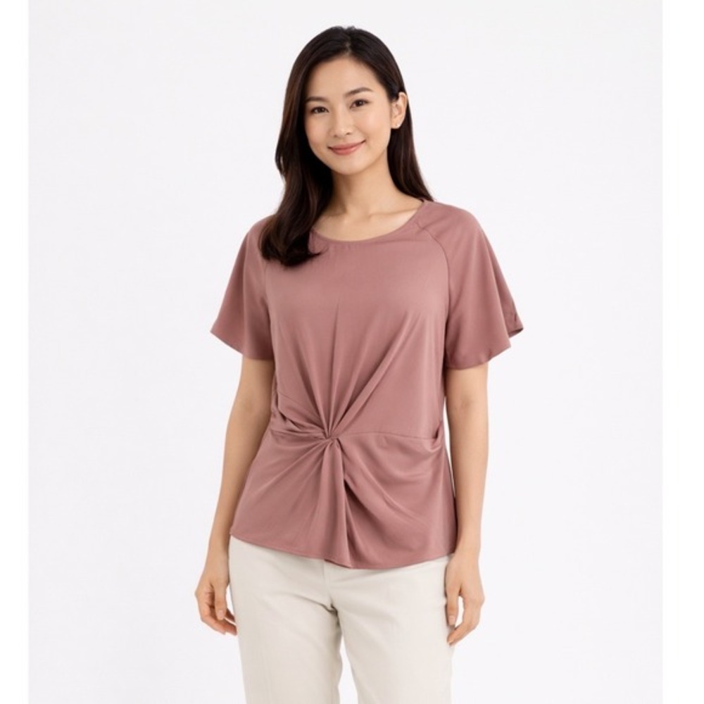 Ann Taylor Dusty Rose Twist Front Short Sleeve Top XS Preppy Academia 55-28